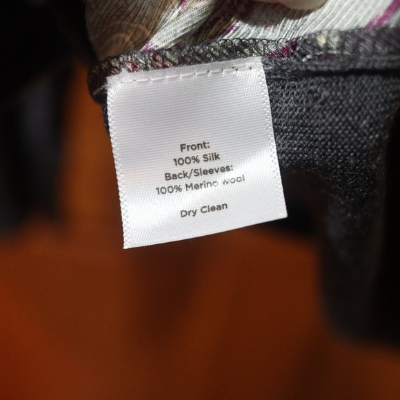 Talbots Gray Paisley Front Silk Panel Merino Wool Cardigan Sweater Large Classic - Picture 8 of 9